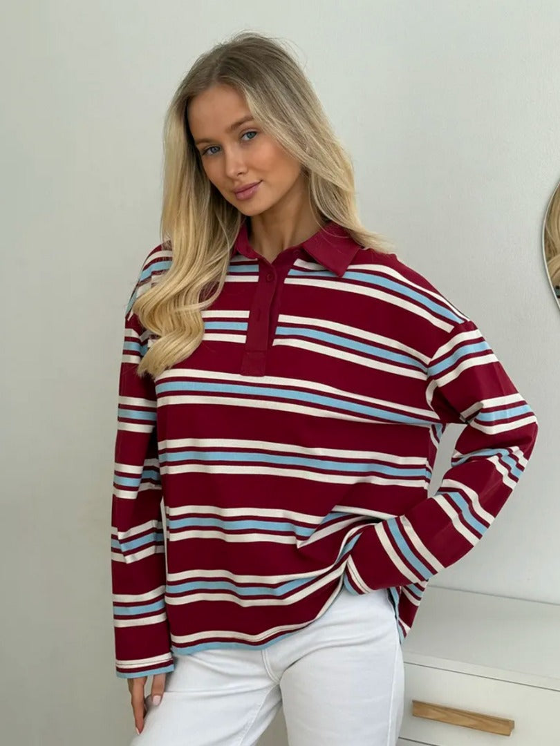Leah | Striped Long Sleeve Polo