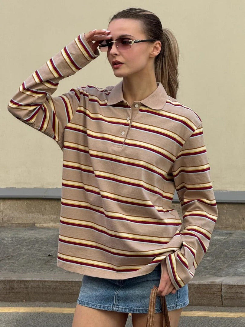 Leah | Striped Long Sleeve Polo